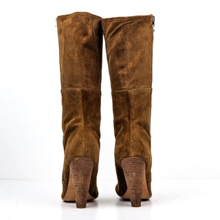 Sigerson Morrison Women Brown Suede Zip Heel Round Knee Boots sz 6.5