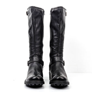 La Canadienne Women Caleb Black Leather Buckle Zip Moto Lug Tall Boots sz 11