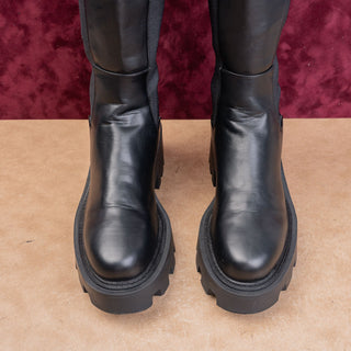 Zara Women Black Vegan Leather Platform Slip-on Festival Party Boots 9US EUR39