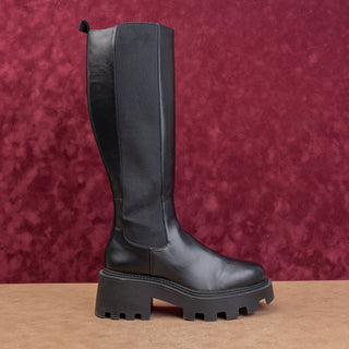 Zara Women Black Vegan Leather Platform Slip-on Festival Party Boots 9US EUR39