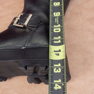 AllSaints Women Marisa Black Leather Moto Biker Buckle Mid calf boots 7US EUR37