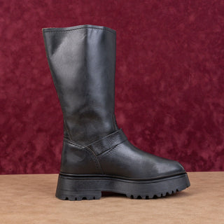 AllSaints Women Marisa Black Leather Moto Biker Buckle Mid calf boots 7US EUR37