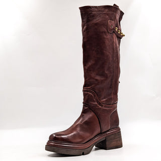 AS98 Wmn Elton Brown Leather Round Platform Moto Biker Boots 10.5-11US EUR42