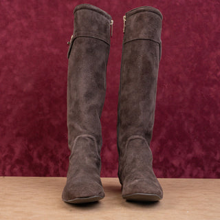 Tory Burch Women Brown Suede TT Logo Zipper Fashion Knee Boots sz 6.5