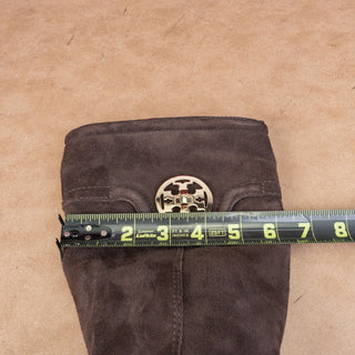 Tory Burch Women Brown Suede TT Logo Zipper Fashion Knee Boots sz 6.5
