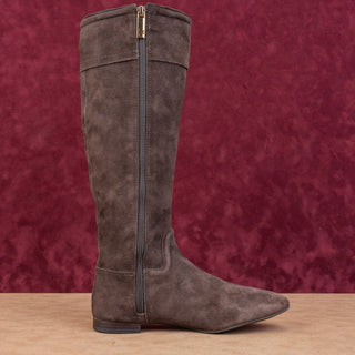 Tory Burch Women Brown Suede TT Logo Zipper Fashion Knee Boots sz 6.5