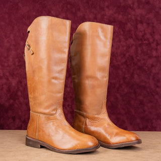 Free People Women Everly Tan Brown Leather Riding Tall Knee Boots sz 8US EUR39