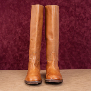 Free People Women Everly Tan Brown Leather Riding Tall Knee Boots sz 8US EUR39