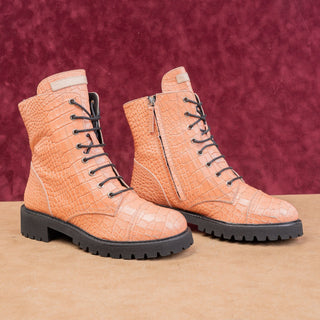 Giuseppe Zanotti Women Pink Salmon Croc Lace Leather Combat Boots 10.5US EUR 41