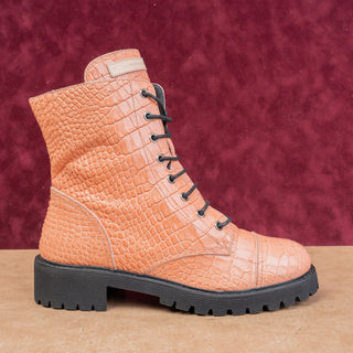 Giuseppe Zanotti Women Pink Salmon Croc Lace Leather Combat Boots 10.5US EUR 41