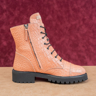 Giuseppe Zanotti Women Pink Salmon Croc Lace Leather Combat Boots 10.5US EUR 41