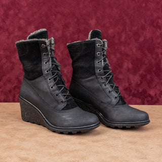 Timberland Women Amston Earthkeepers Black Nubuck Wedge Lined Boots sz 6.5