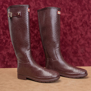 Hunter Women Scale Texture Farm Barn Maroon Wellies Rain Rubber Boots 9US EUR40