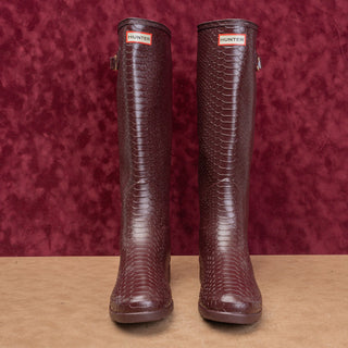 Hunter Women Scale Texture Farm Barn Maroon Wellies Rain Rubber Boots 9US EUR40