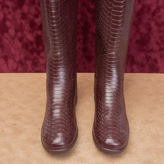 Hunter Women Scale Texture Farm Barn Maroon Wellies Rain Rubber Boots 9US EUR40