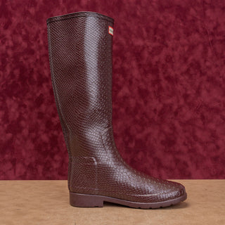Hunter Women Scale Texture Farm Barn Maroon Wellies Rain Rubber Boots 9US EUR40