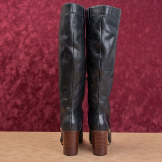 Vince Camuto Women Zip Fashion Pointy Toe Black Leather Knee Boots 7US EUR37