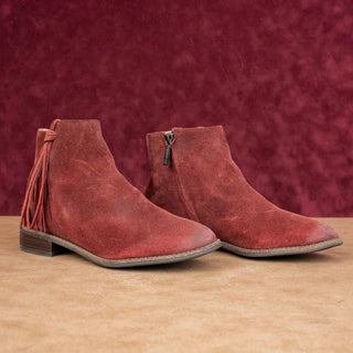Karl Lagerfeld Paris Women Sixte Burgundy Suede Tassel Ankle Boots size 6