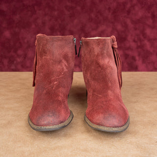 Karl Lagerfeld Paris Women Sixte Burgundy Suede Tassel Ankle Boots size 6