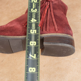 Karl Lagerfeld Paris Women Sixte Burgundy Suede Tassel Ankle Boots size 6