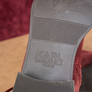Karl Lagerfeld Paris Women Sixte Burgundy Suede Tassel Ankle Boots size 6