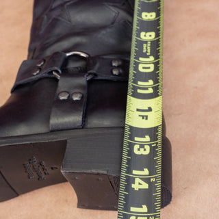 Vintage Foundry Women Mathilde Black Leather Moto Biker Star Print Boots sz 7