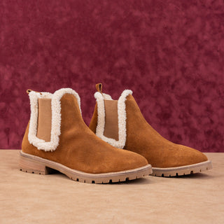 Steve Madden Women Leopold Fleece Lined Brown Suede Chelsea Ankle Boots sz 10