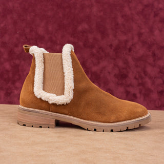 Steve Madden Women Leopold Fleece Lined Brown Suede Chelsea Ankle Boots sz 10