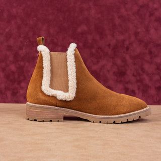 Steve Madden Women Leopold Fleece Lined Brown Suede Chelsea Ankle Boots sz 10