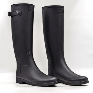 Hunter Women Refined Tall Stripe Ash Black Rubber Rain Knee Boots sz 9US EUR40