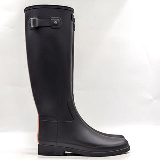 Hunter Women Refined Tall Stripe Ash Black Rubber Rain Knee Boots sz 9US EUR40