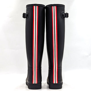 Hunter Women Refined Tall Stripe Ash Black Rubber Rain Knee Boots sz 9US EUR40