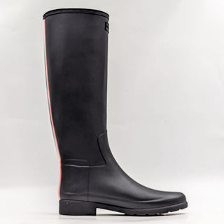 Hunter Women Refined Tall Stripe Ash Black Rubber Rain Knee Boots sz 9US EUR40