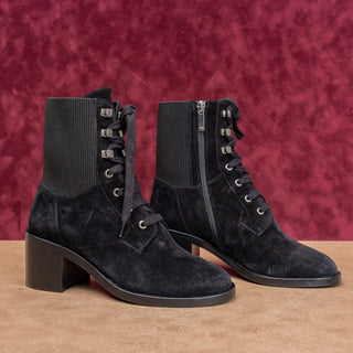 Aquatalia Wmn Victorian Stretch Black Suede Granny Lace-up Zip Ankle Boots sz 7