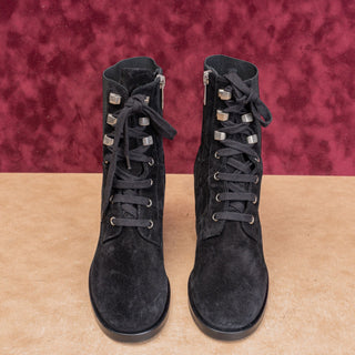 Aquatalia Wmn Victorian Stretch Black Suede Granny Lace-up Zip Ankle Boots sz 7