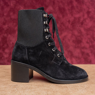 Aquatalia Wmn Victorian Stretch Black Suede Granny Lace-up Zip Ankle Boots sz 7