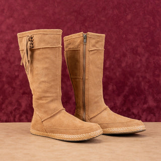 UGG Women Emerie Tan Suede Flat Zip Round Toe Tassle Fashion Knee Boots sz 8