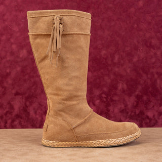 UGG Women Emerie Tan Suede Flat Zip Round Toe Tassle Fashion Knee Boots sz 8