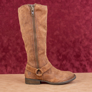 Born Women Harness Distress Brown Leather Zip Riding Knee Boots sz 5