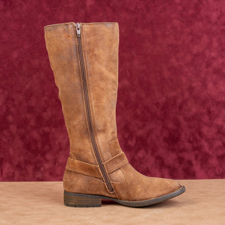 Born Women Harness Distress Brown Leather Zip Riding Knee Boots sz 5
