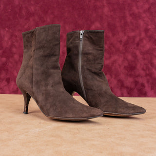 Cole Haan Women Brown Suede Italian Suede Heel Pointy Toe Zip Ankle Boots sz 7.5
