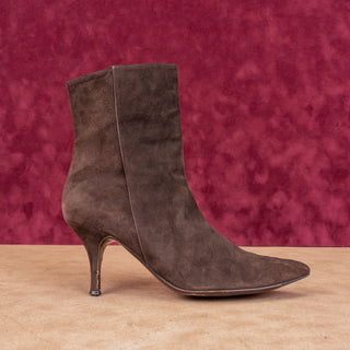 Cole Haan Women Brown Suede Italian Suede Heel Pointy Toe Zip Ankle Boots sz 7.5