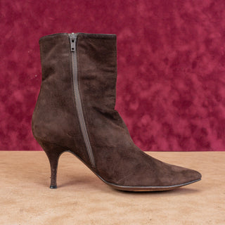 Cole Haan Women Brown Suede Italian Suede Heel Pointy Toe Zip Ankle Boots sz 7.5