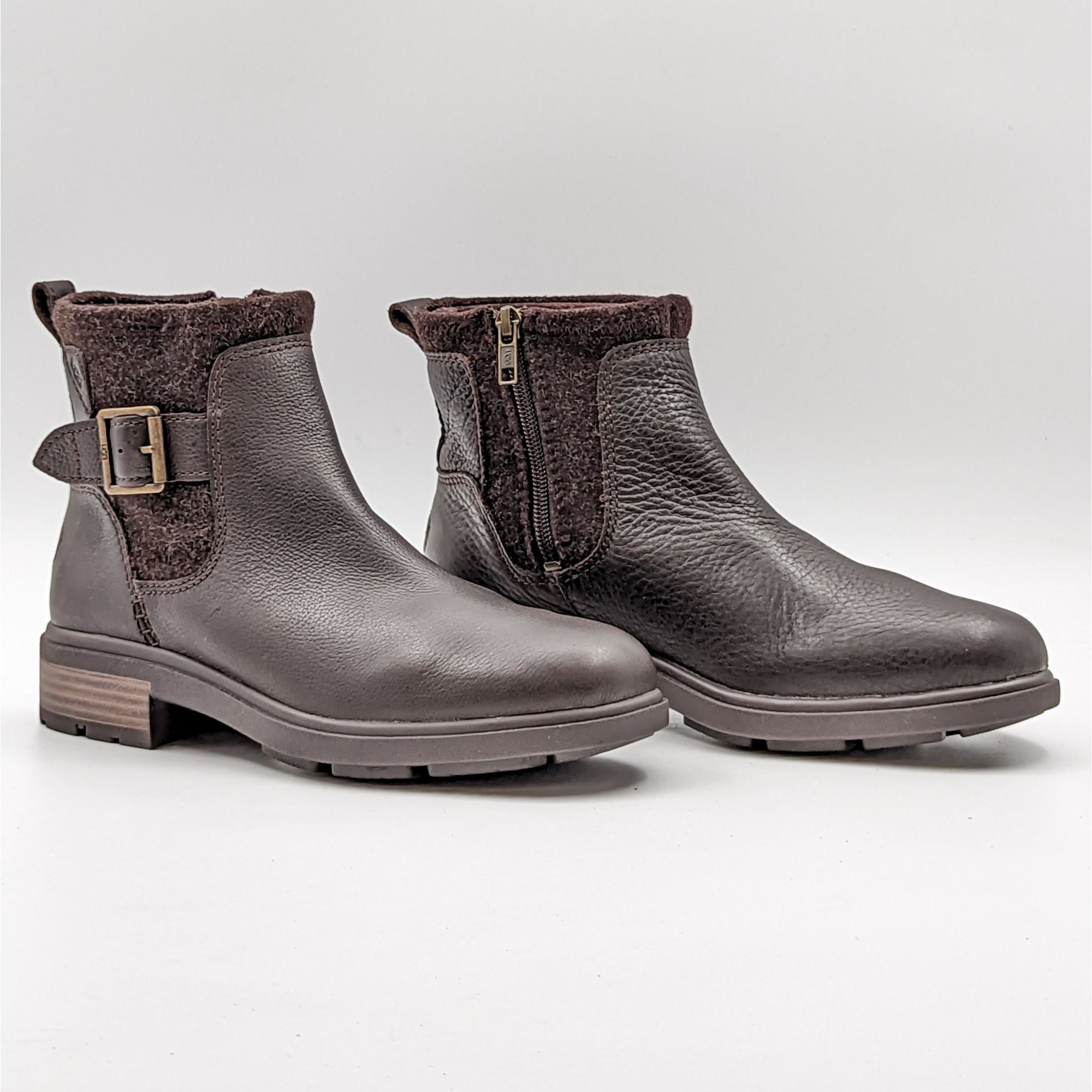 UGG Women Harrison Moto Biker Brown Waterproof Leather Boots size