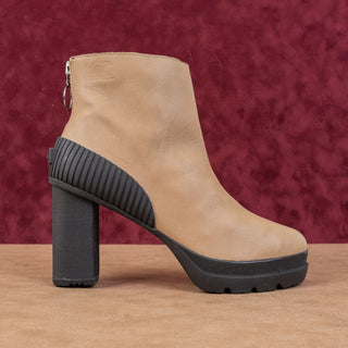 Sorel Women dacie Tan Black Leather Heel Back Zip Ankle Boots sz 10