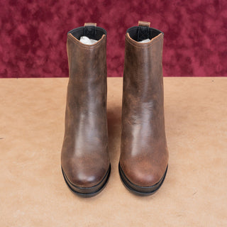 Sorel Wmn Blake Distressed Slip-on Brown Leather Stacked Heel Chelsea Boots 9.5