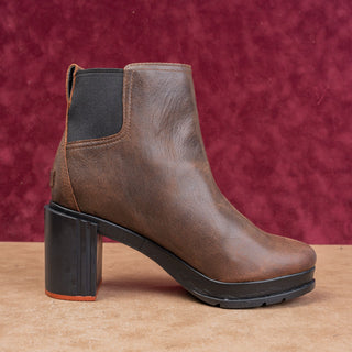 Sorel Wmn Blake Distressed Slip-on Brown Leather Stacked Heel Chelsea Boots 9.5