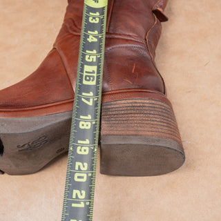 AS98 Wmn Elton Brown Leather Round Platform Moto Fashion Boots 10.5-11US EUR42