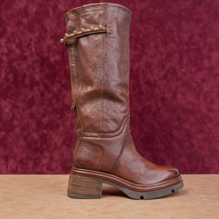 AS98 Wmn Elton Brown Leather Round Platform Moto Fashion Boots 10.5-11US EUR42