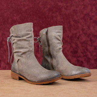 Sofft Women Sharnell Low Distress Grey Suede Back Lace-up Mid Calf boots sz 7